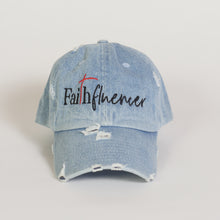 Load image into Gallery viewer, Faithfluencers Signature Light Blue Denim Distressed Cap