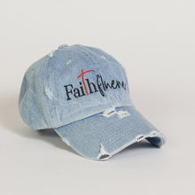 Load image into Gallery viewer, Faithfluencers Signature Light Blue Denim Distressed Cap